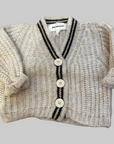 Pequeno tocon - 2078 - soft wool cardigan - ecru/brown stripe
