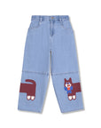 Wynken - feline wrapped jeans - mid wash cats