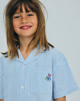 The new society - almond shirt - vista blue stripes