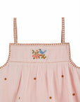 Emile et Ida - flowers embroided strap top - macaron