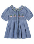 Emile et Ida - smocked hand embroidered dress - chambray