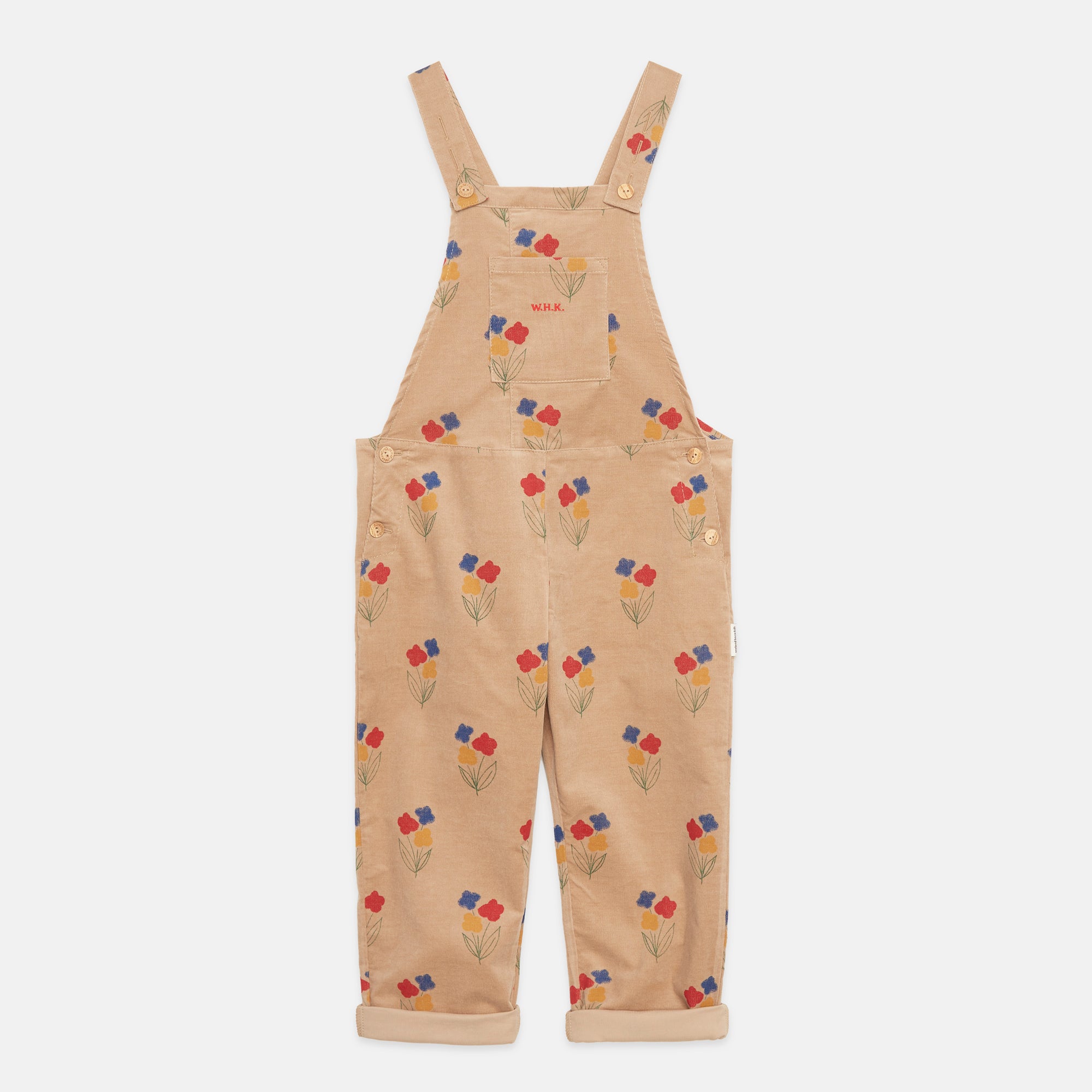 Weekend house kids - flowers allover corduroy dungaree - beige