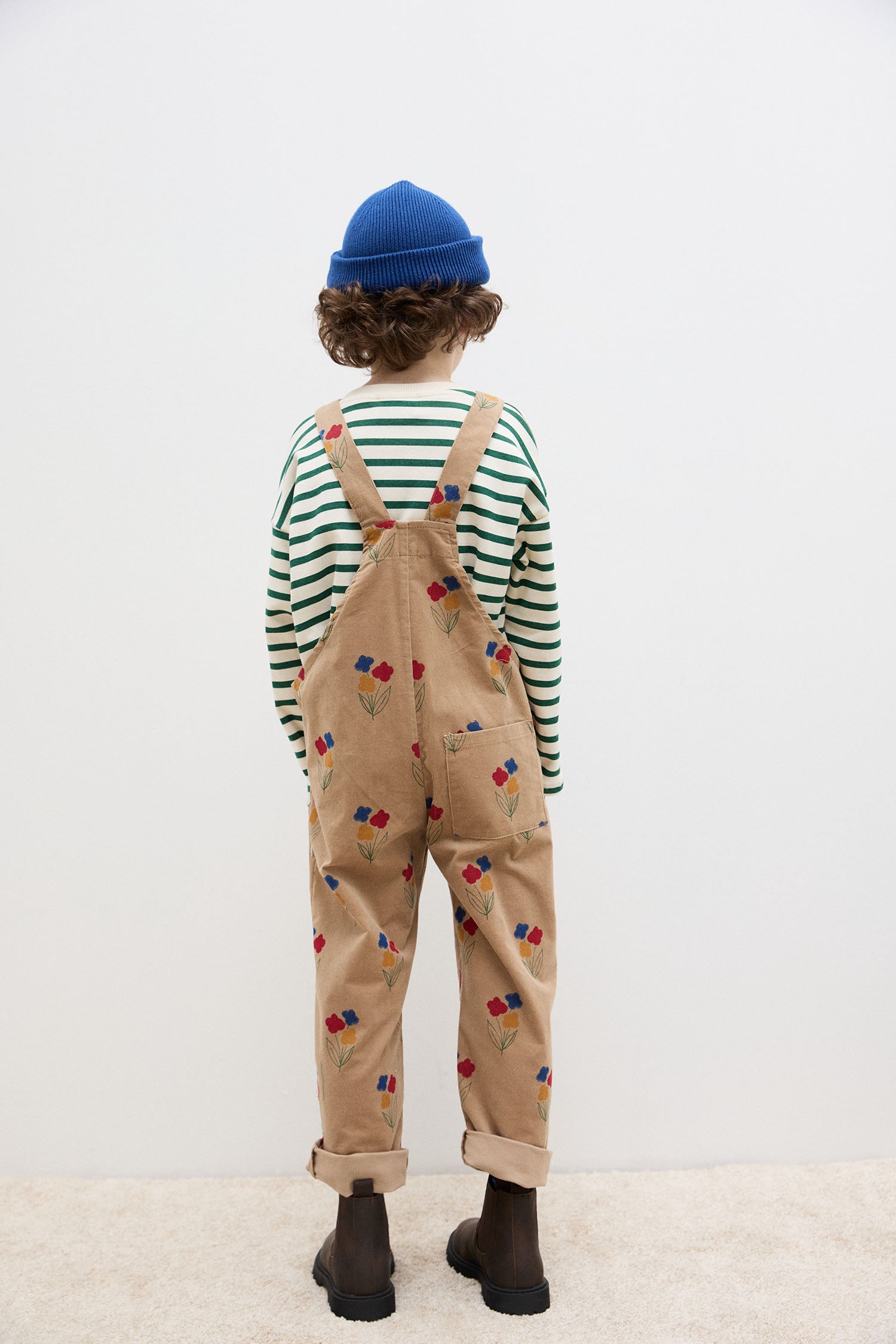 Weekend house kids - flowers allover corduroy dungaree - beige