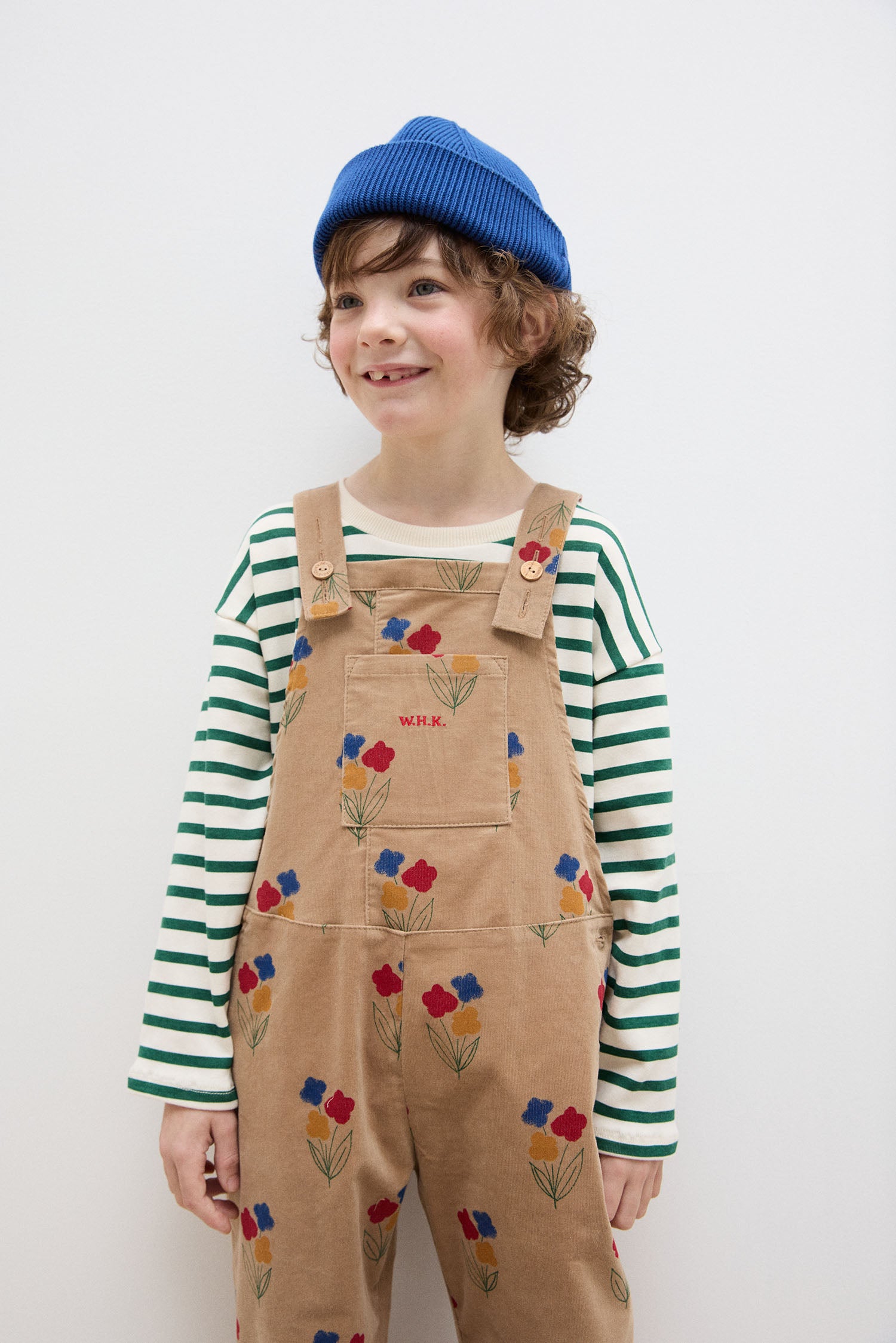 Weekend house kids - flowers allover corduroy dungaree - beige