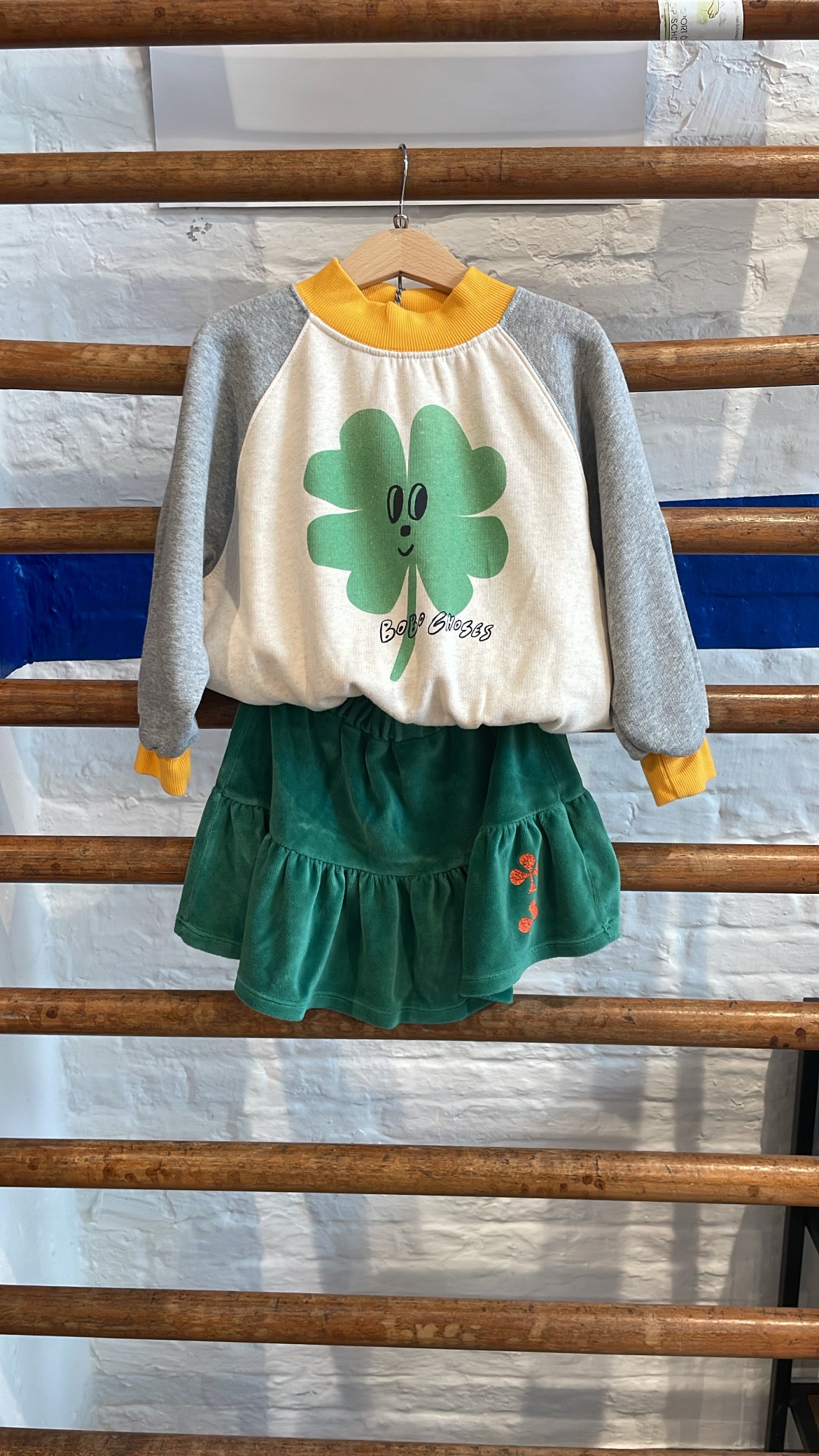 Bobo Choses - kids - clover velvet skirt - green