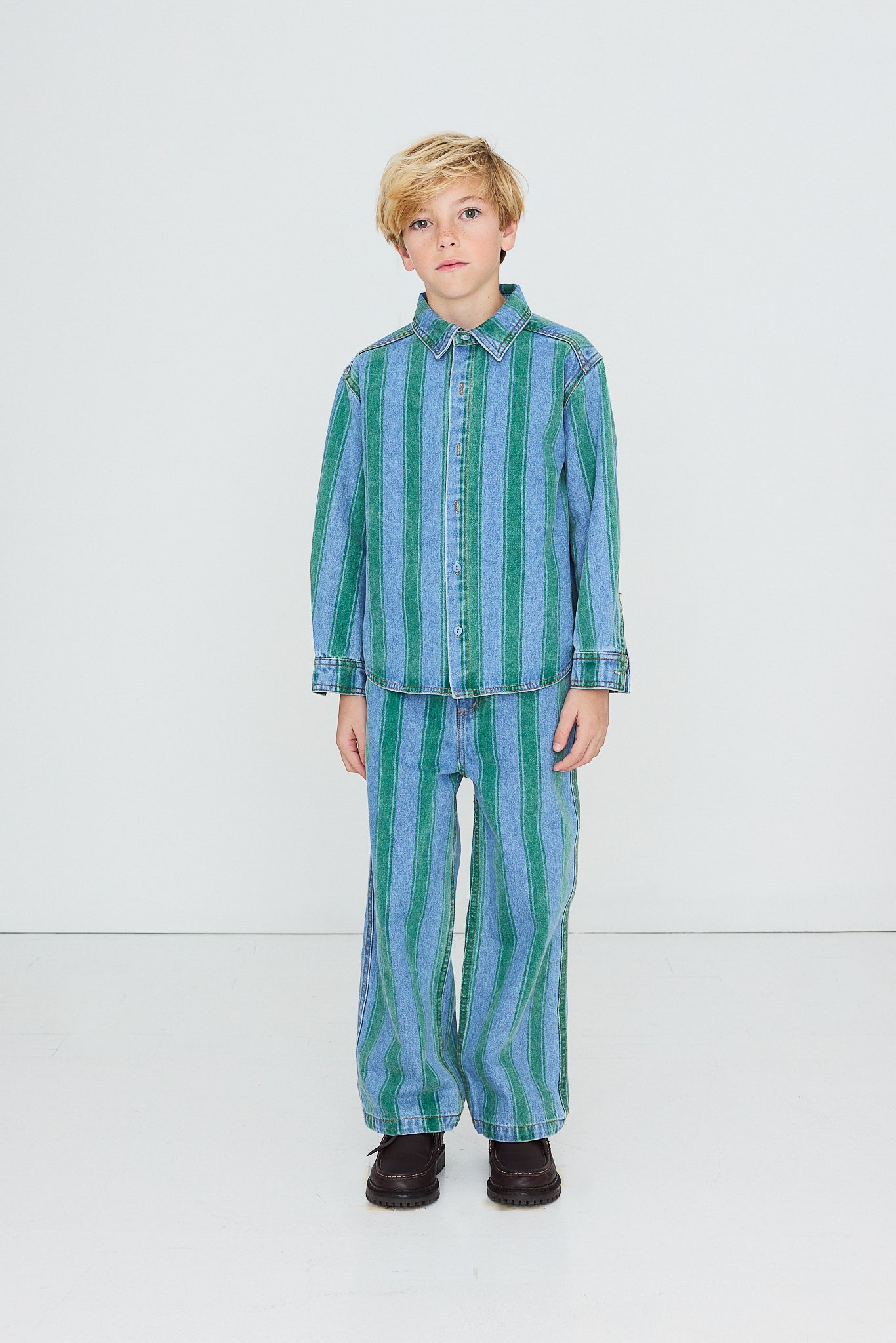 Tiny Cottons - kids - retro stripe denim shirt - medium wash