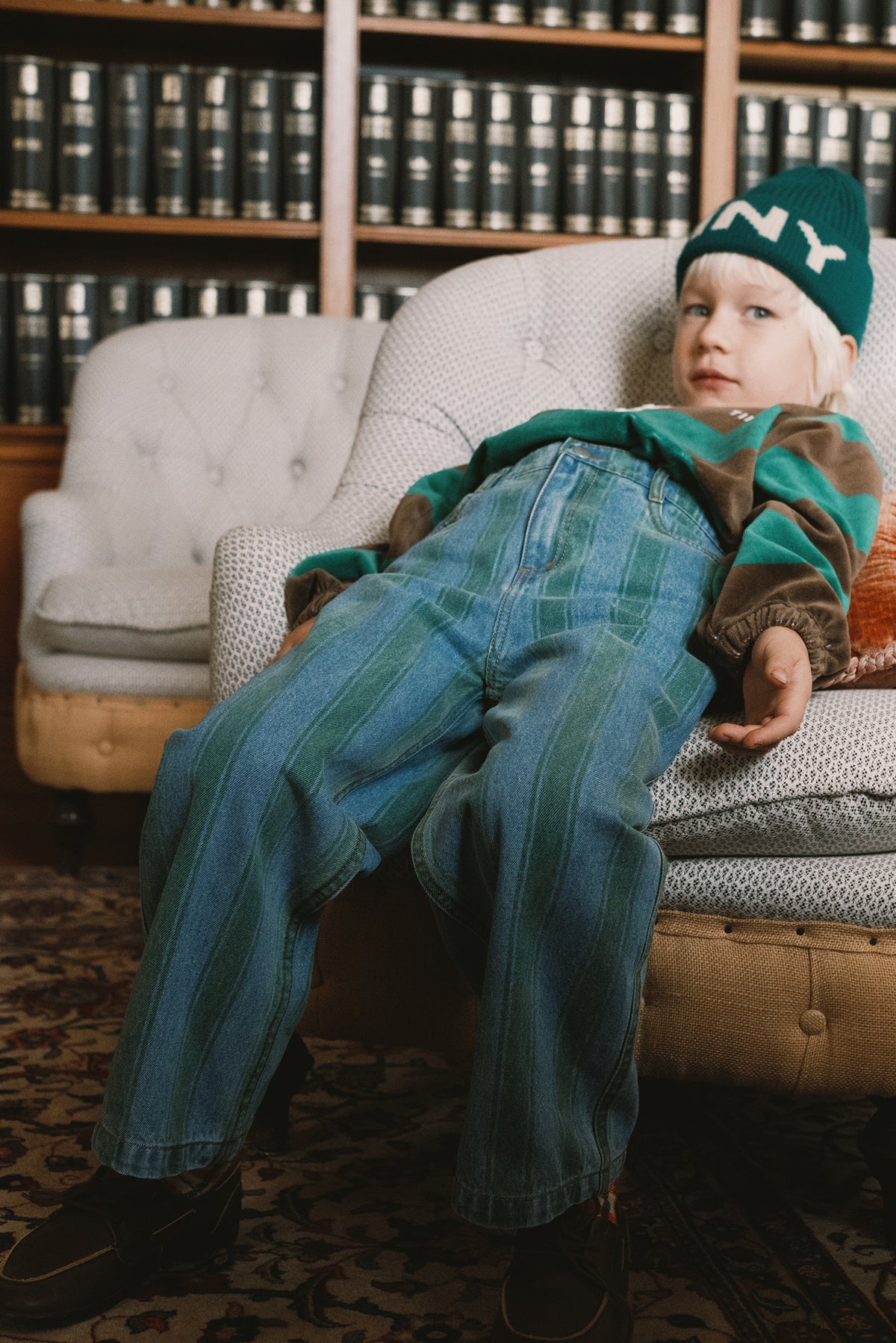 Tiny Cottons - kids - retro stripe denim pants - medium wash