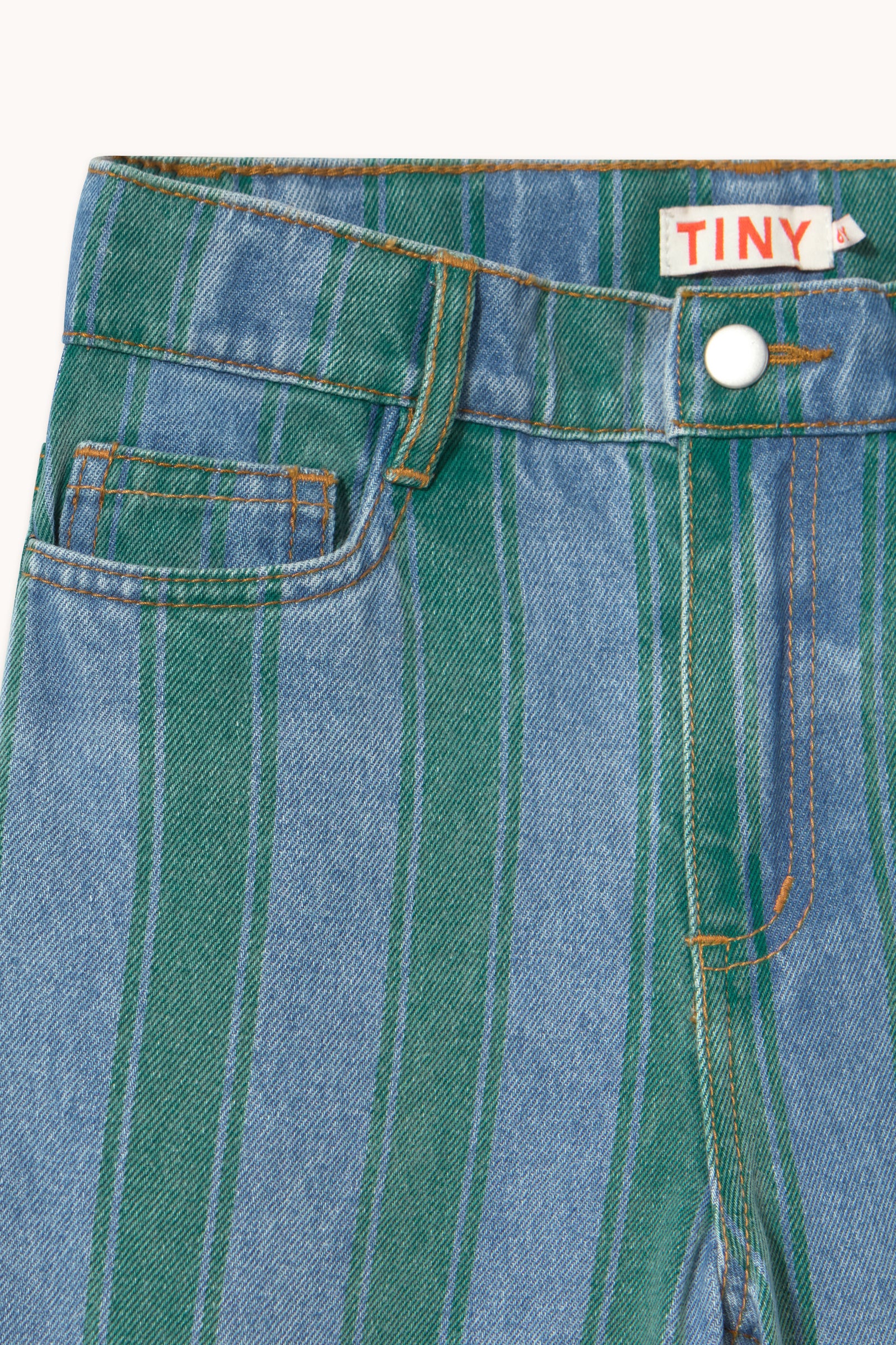 Tiny Cottons - kids - retro stripe denim pants - medium wash