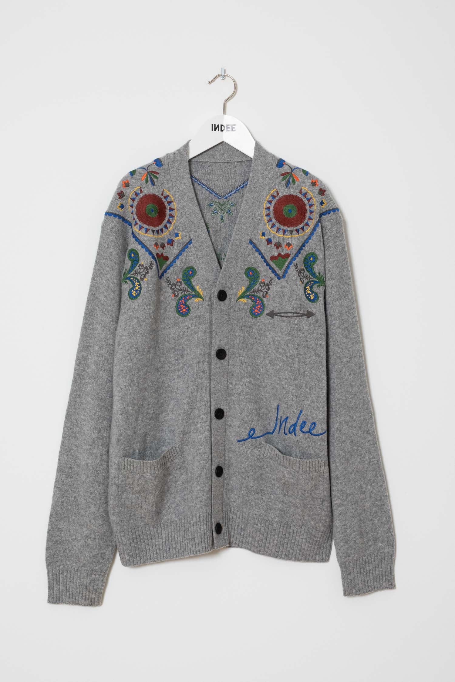 Indee - waffa - embroidered cardigan - grey