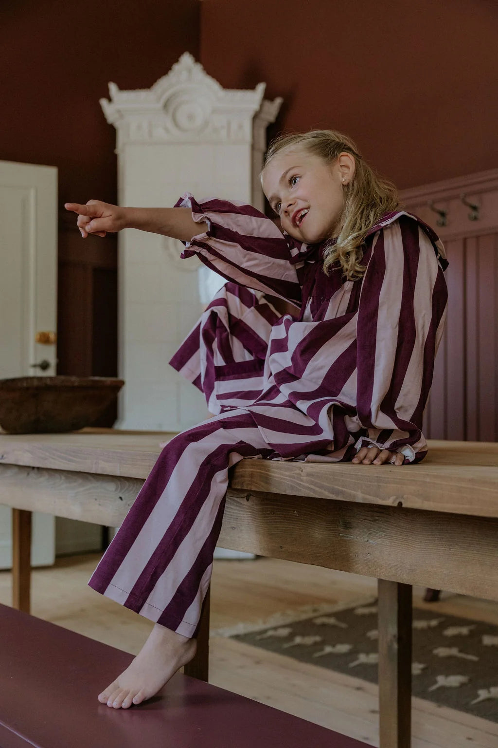 Fliink - dolly stripe pants - rose/burgundy