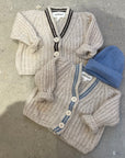 Pequeno tocon - 2078 - soft wool cardigan - ecru/blue stripe