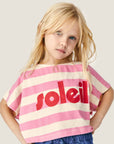 Mipounet - soleil crop t-shirt - ecru/pink