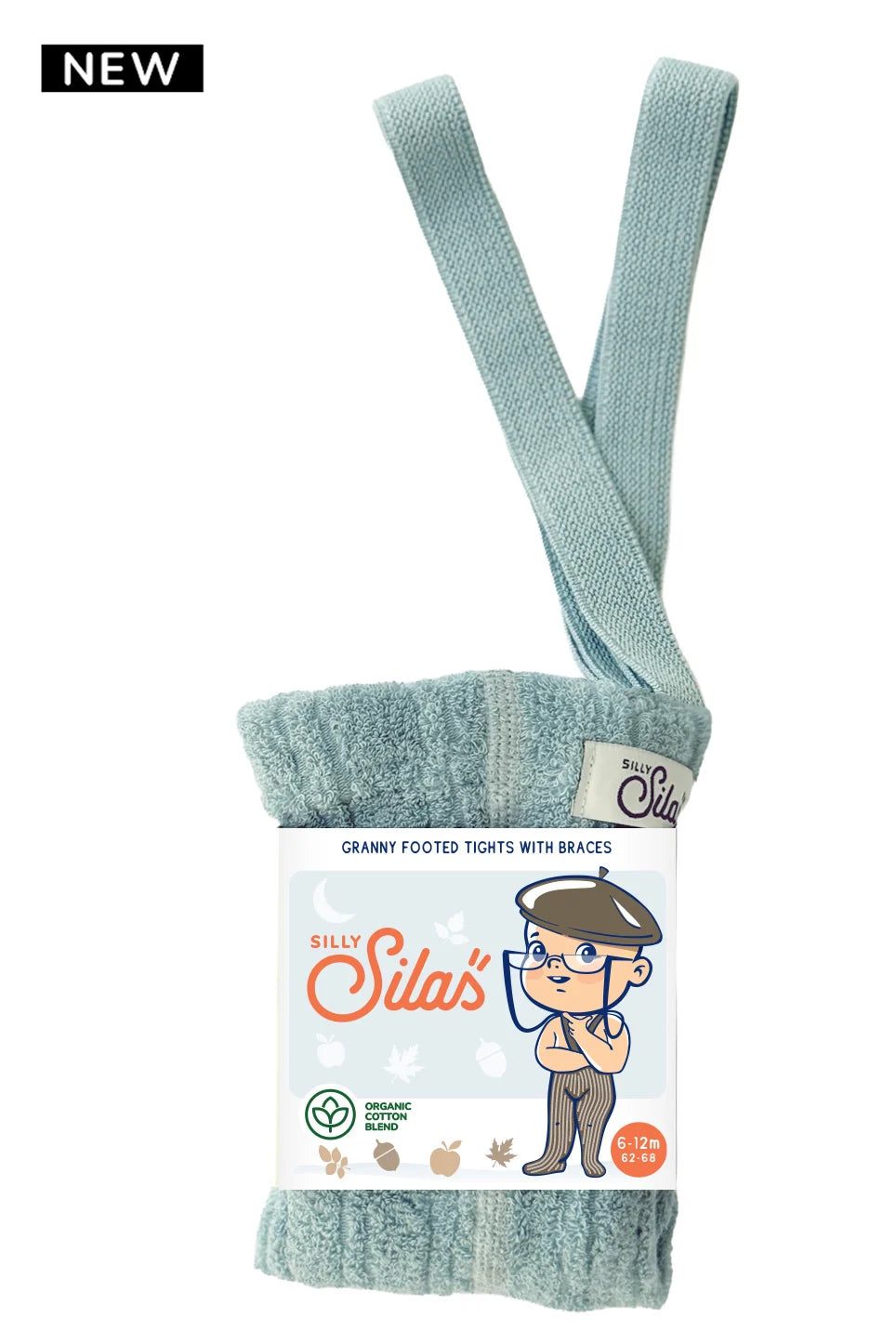 Silly Silas - granny footed cotton tights - misty blue
