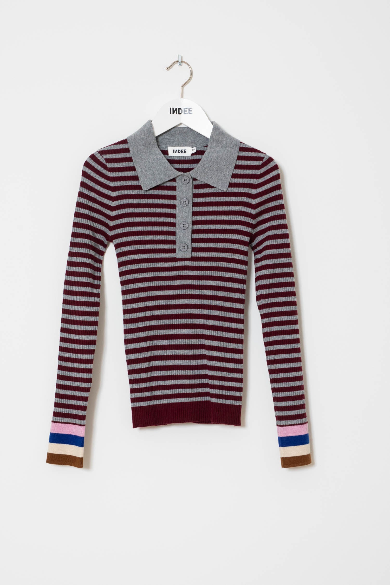 Indee - wallaby - fitted stripe polo pullover - merlot red
