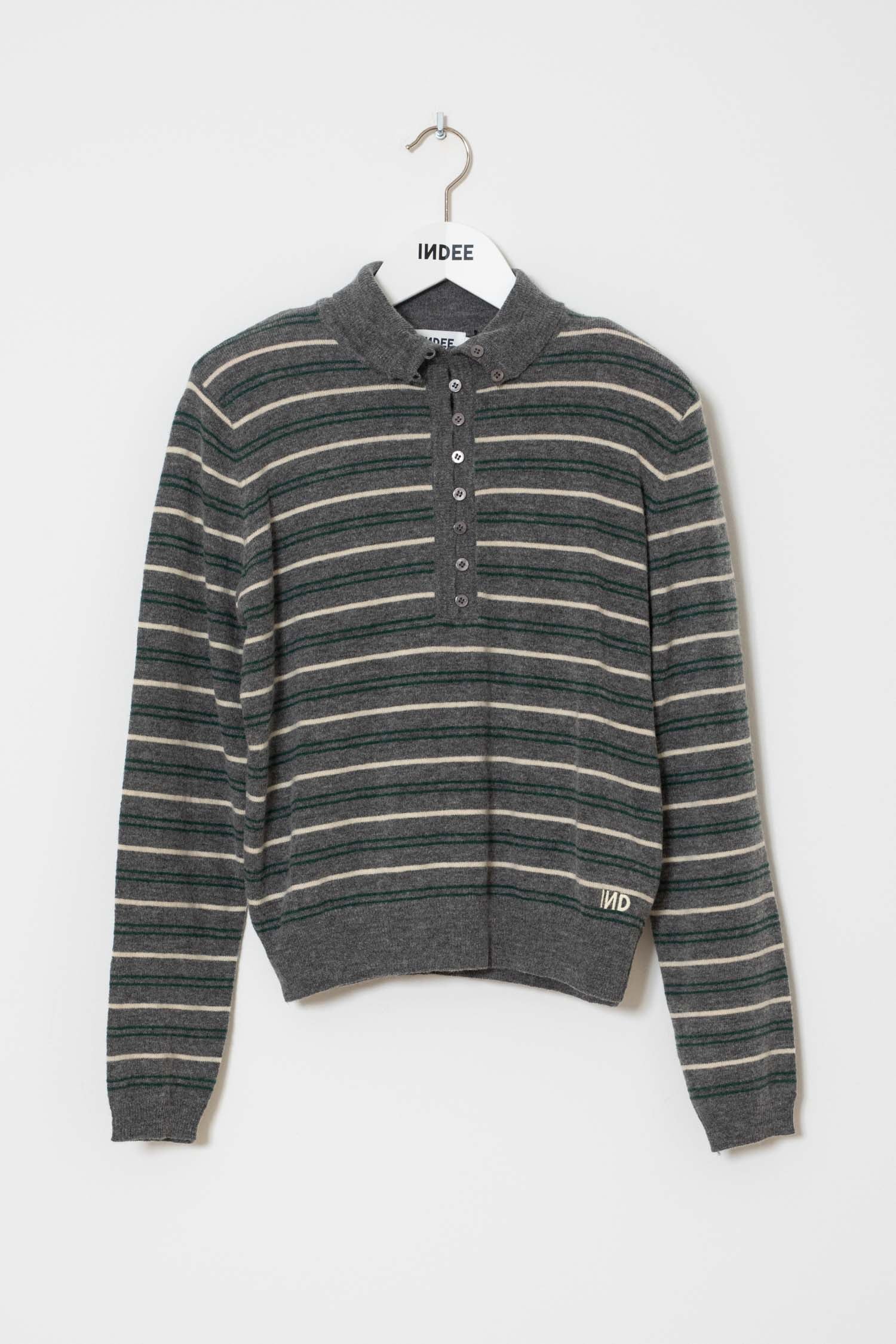 Indee - webcam - stripe button pullover - grey
