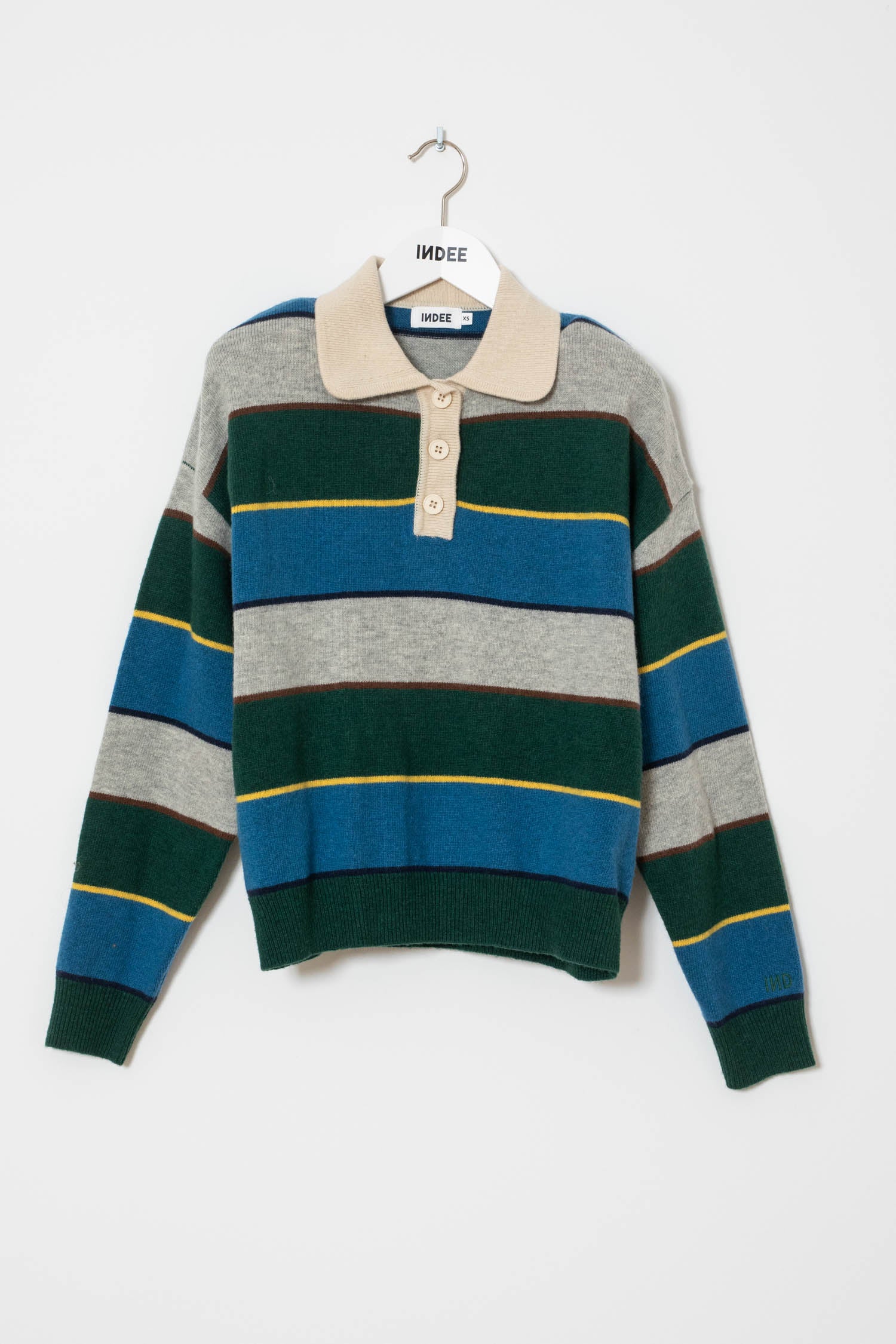 Indee - wishes - multicolor stripe polo pullover - green