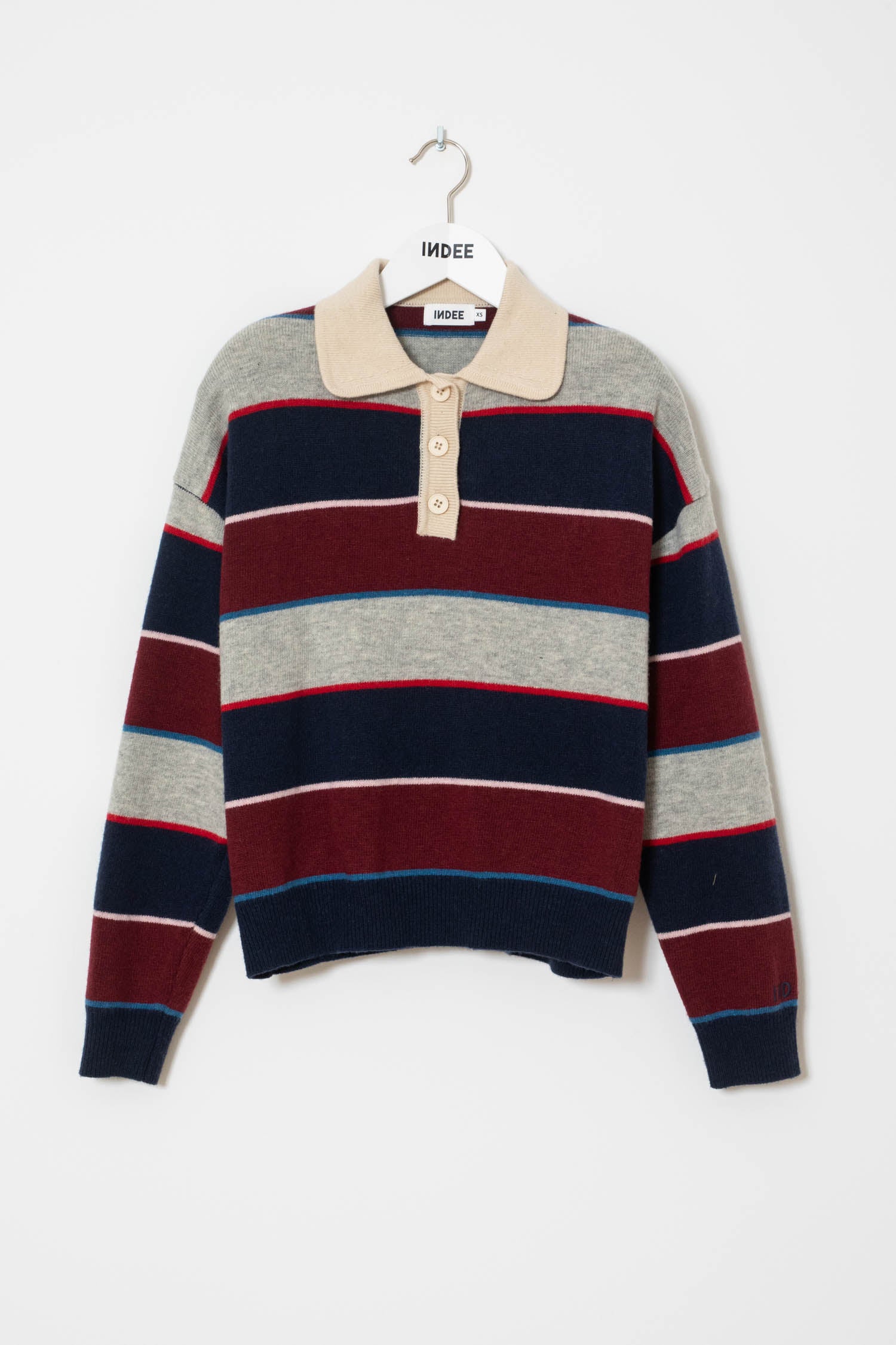 Indee - wishes - multicolor stripe polo pullover - navy