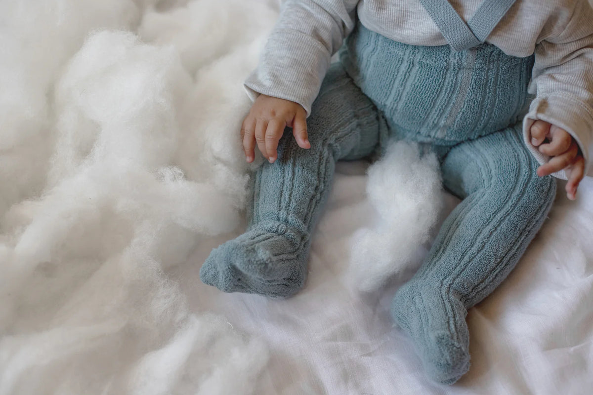 Silly Silas - granny footed cotton tights - misty blue