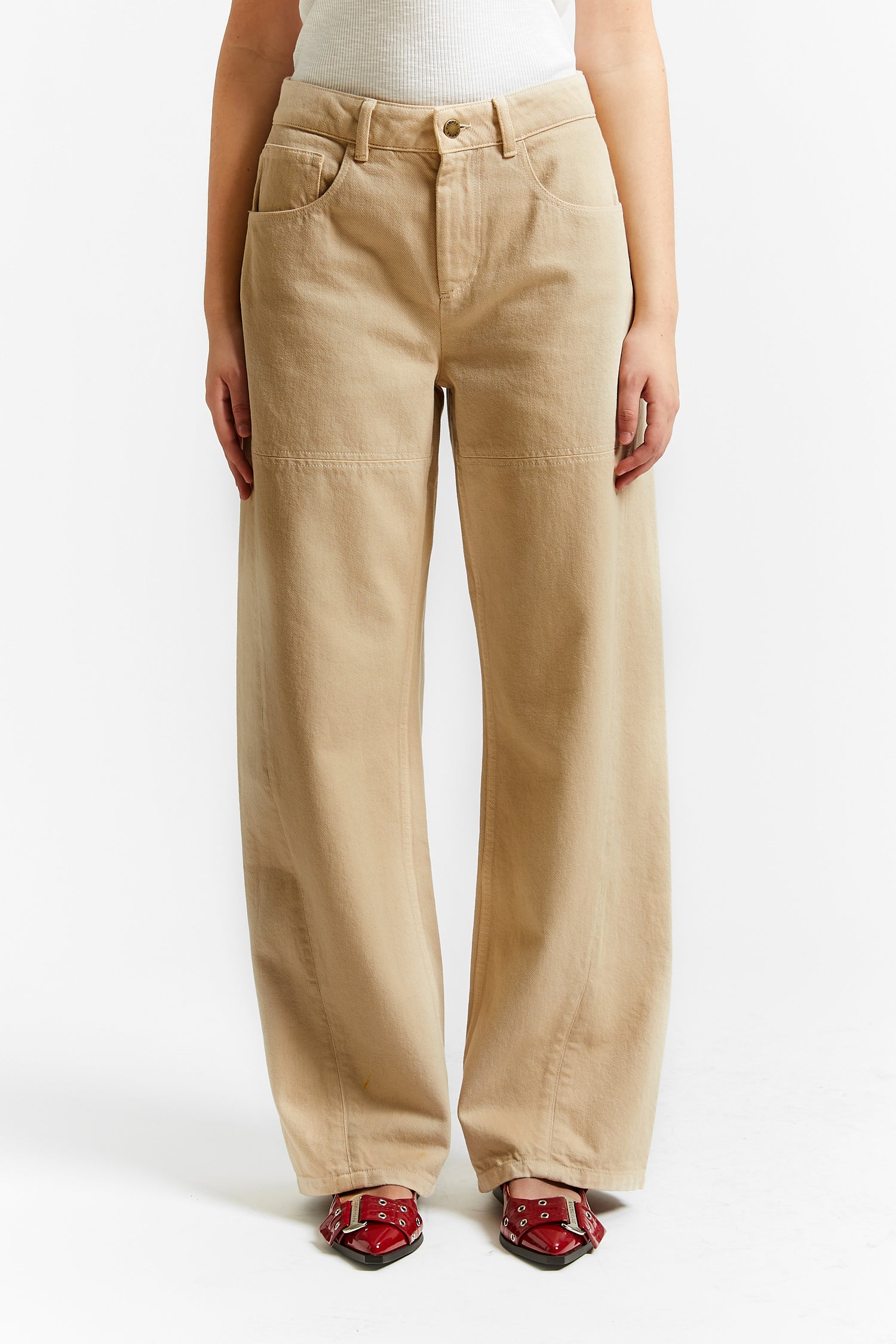 Indee - wide leg baggy denim trousers - vancouver sand