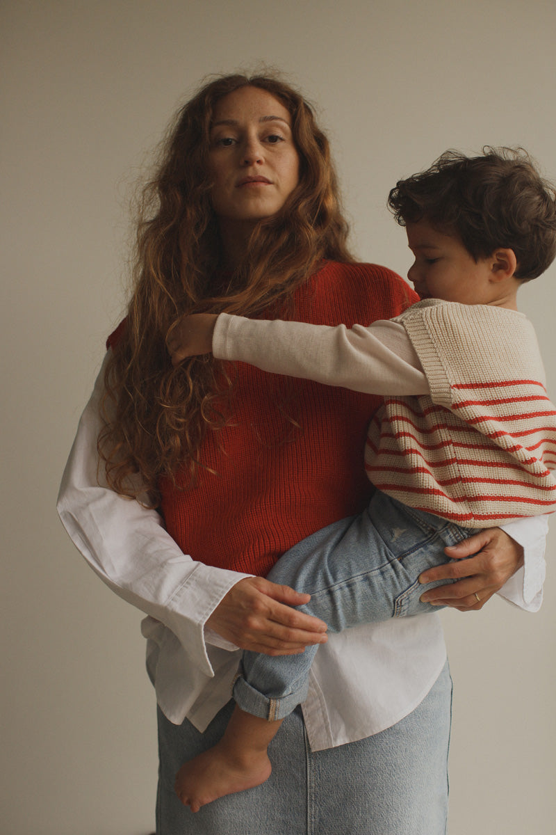 Hvid - wool vest - harvey - kids - cream/red