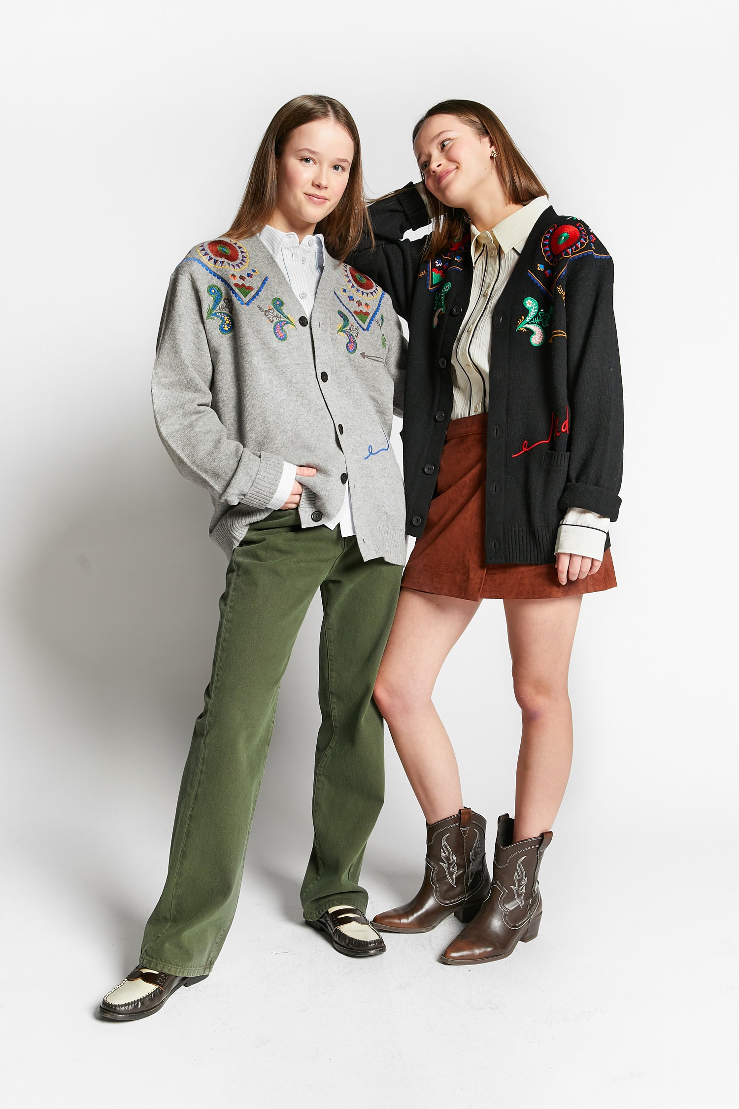 Indee - waffa - embroidered cardigan - grey