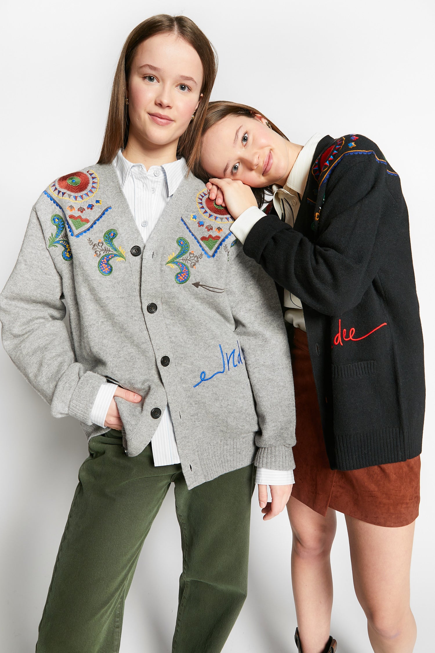 Indee - waffa - embroidered cardigan - grey