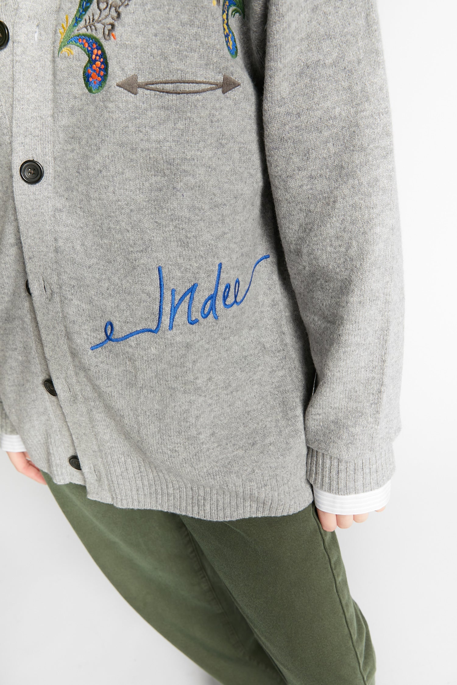 Indee - waffa - embroidered cardigan - grey