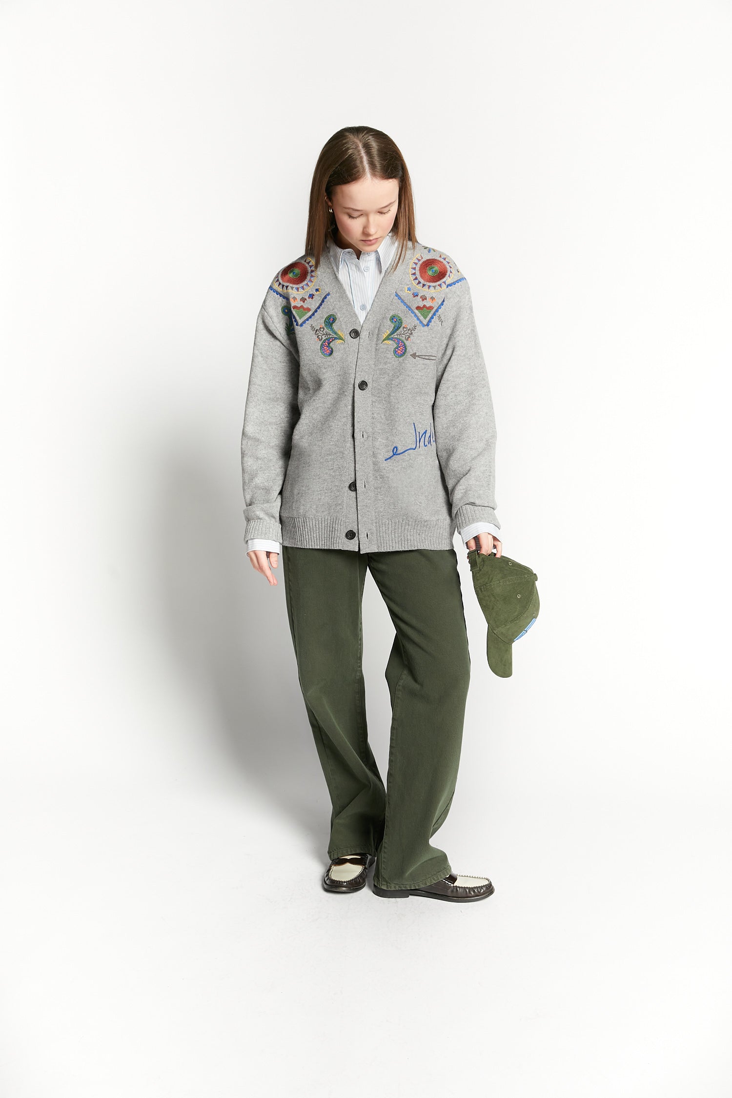 Indee - waffa - embroidered cardigan - grey