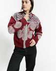 Indee - wakeboard - embroidered cardigan with zipper - merlot red