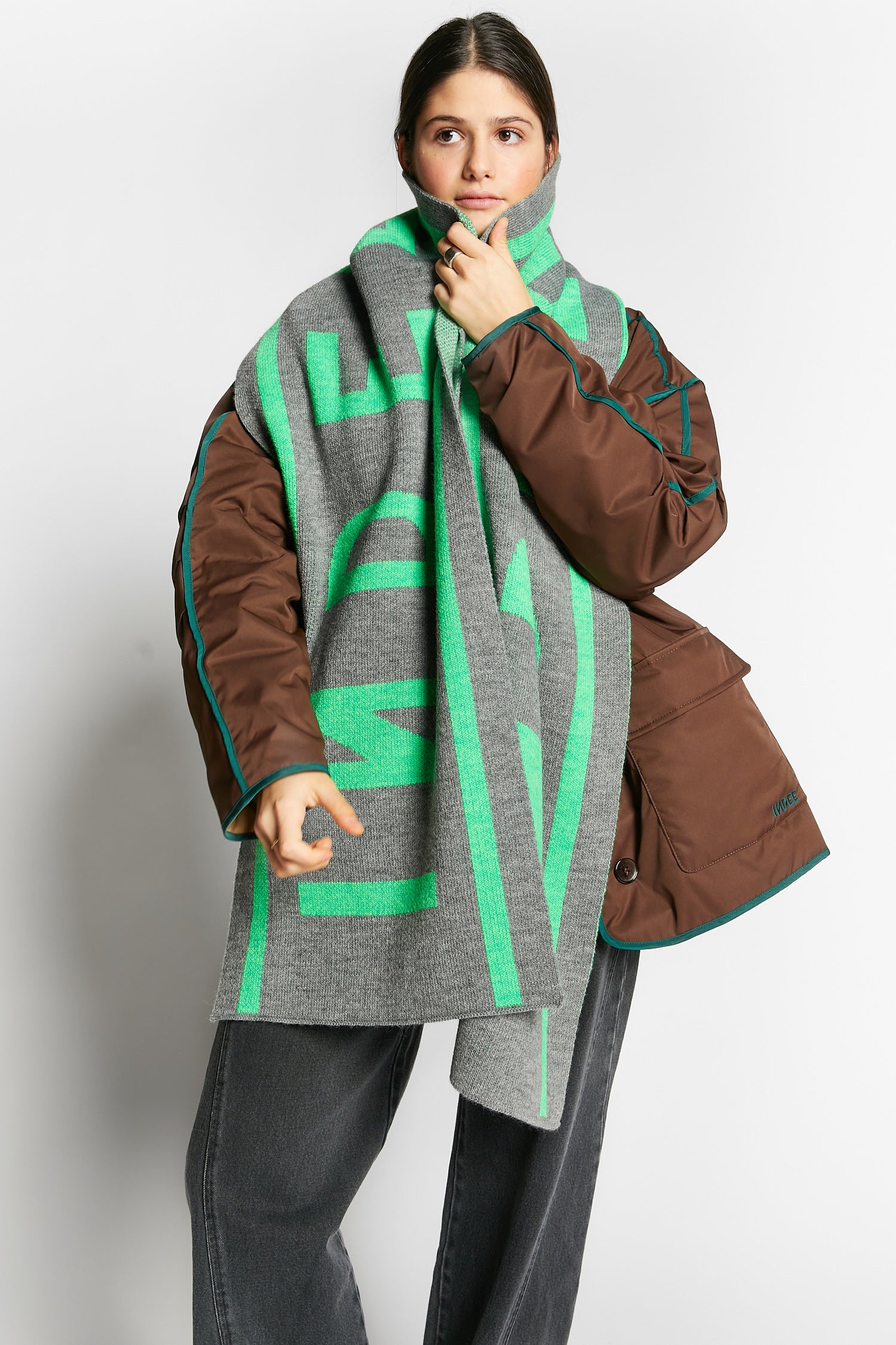 Indee - walkman - bi color logo scarf - grey melange