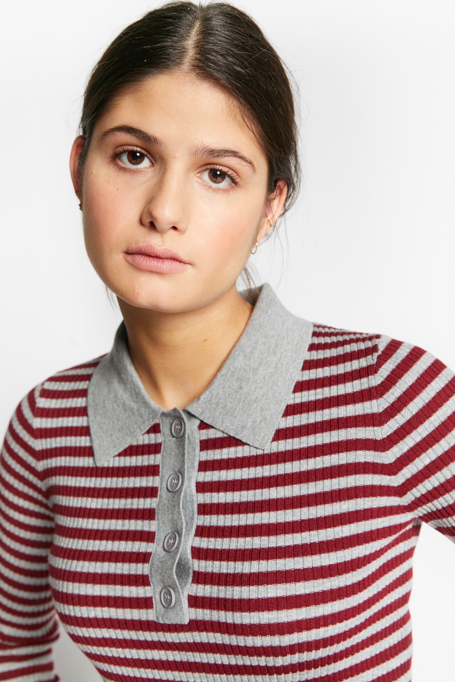 Indee - wallaby - fitted stripe polo pullover - merlot red