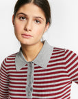 Indee - wallaby - fitted stripe polo pullover - merlot red