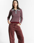 Indee - wallaby - fitted stripe polo pullover - merlot red