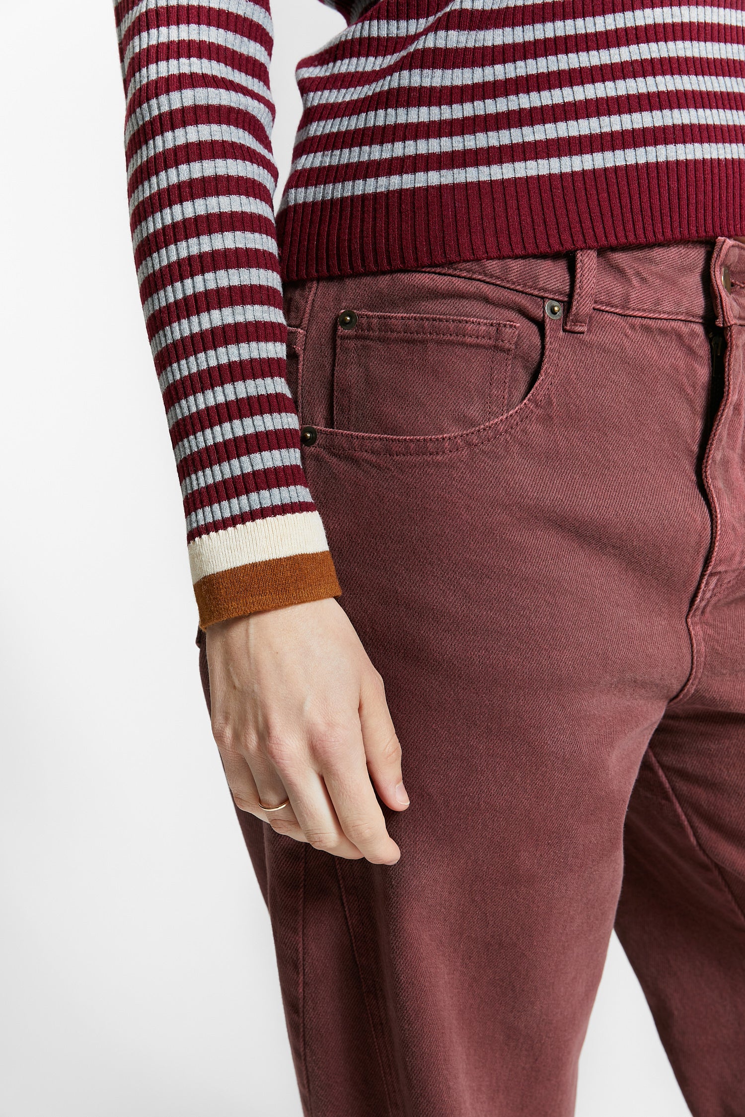 Indee - wallaby - fitted stripe polo pullover - merlot red
