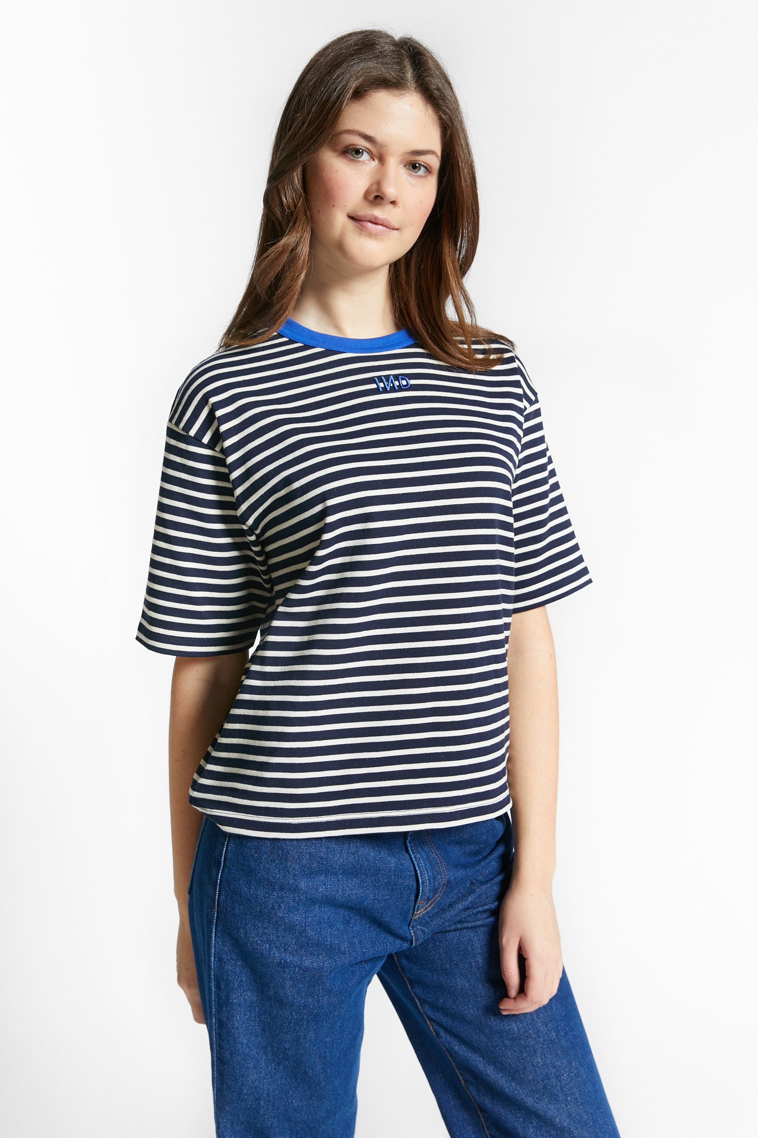Indee - wallis - stripe round neck tee - navy