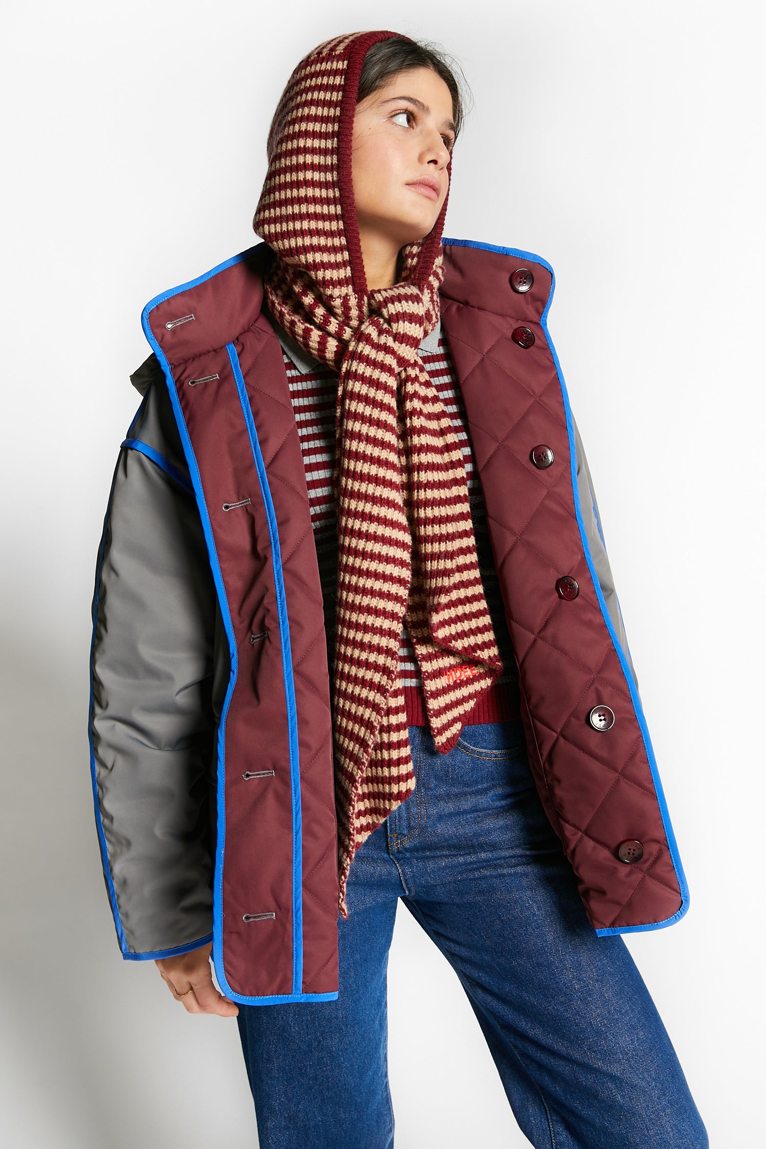 Indee - waoww - stripe scarf with hood - merlot red