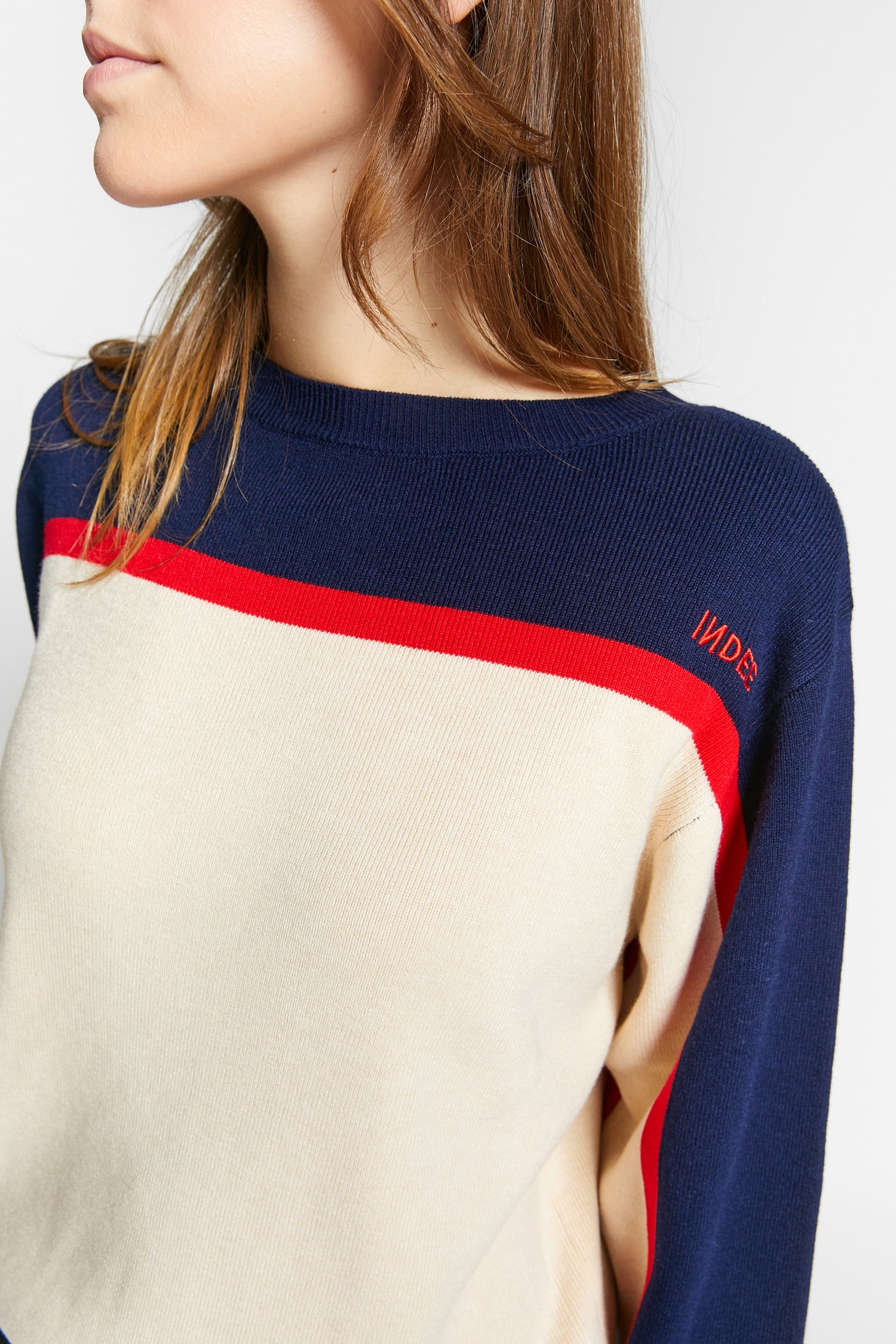 Indee - wasabi - pullover with bands on sleeves - off white