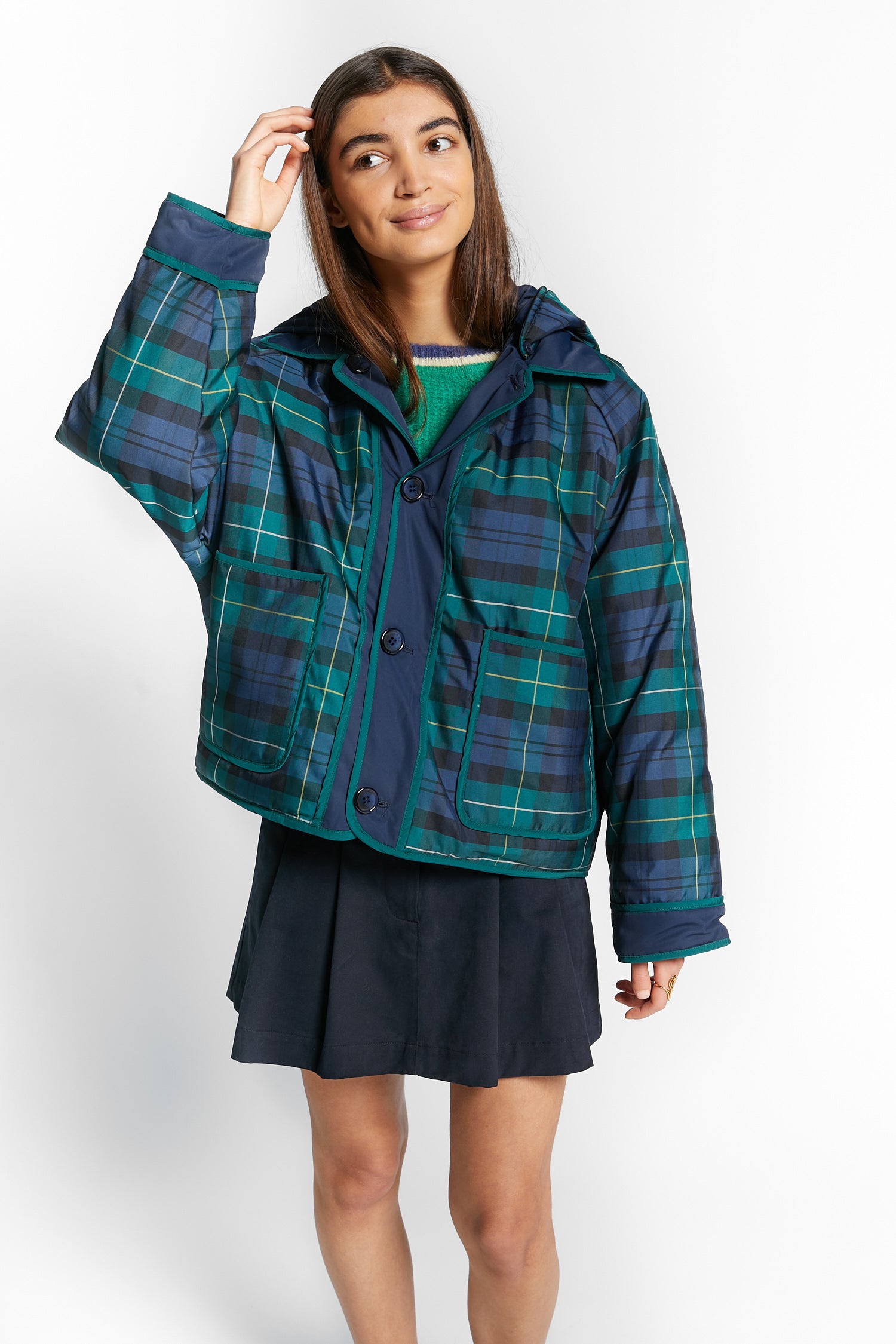 Indee - wallstreet - brushed wrap skirt short - navy
