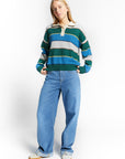 Indee - wishes - multicolor stripe polo pullover - green