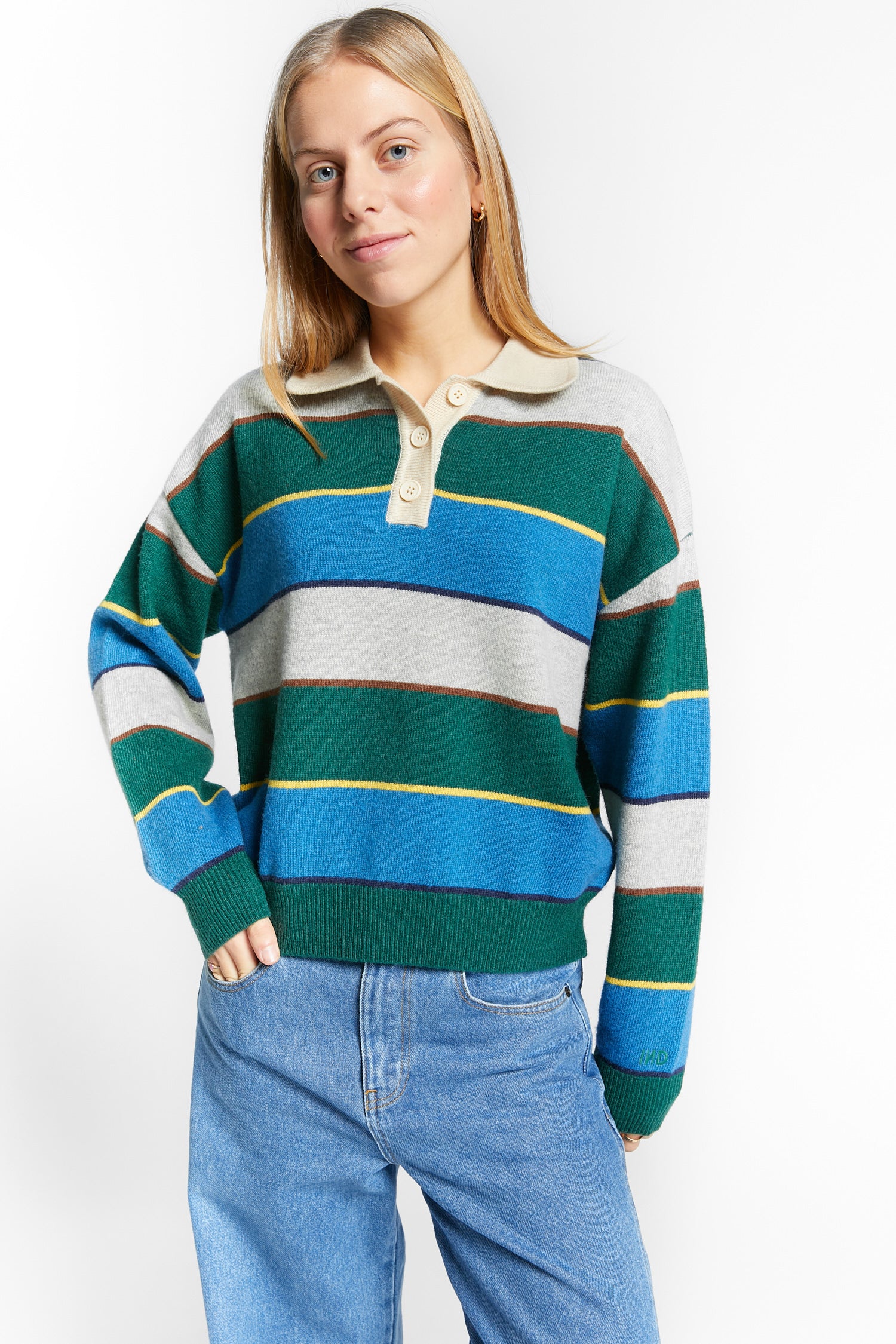 Indee - wishes - multicolor stripe polo pullover - green