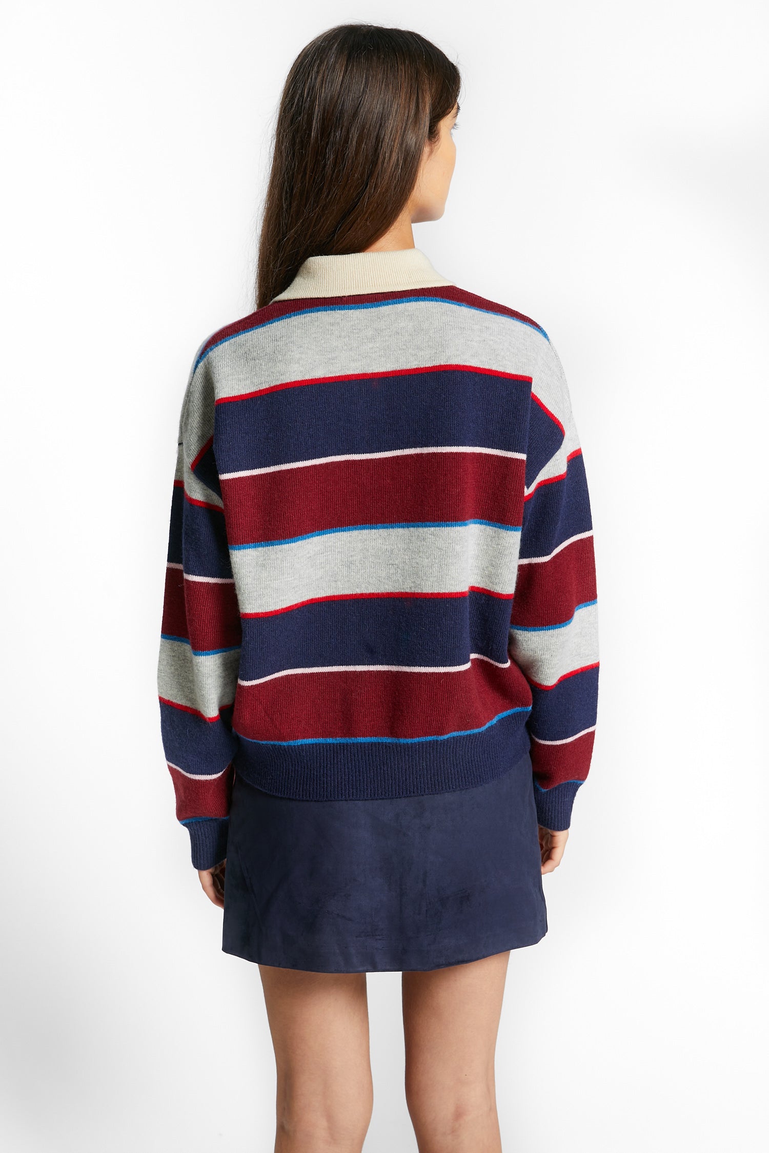 Indee - wishes - multicolor stripe polo pullover - navy