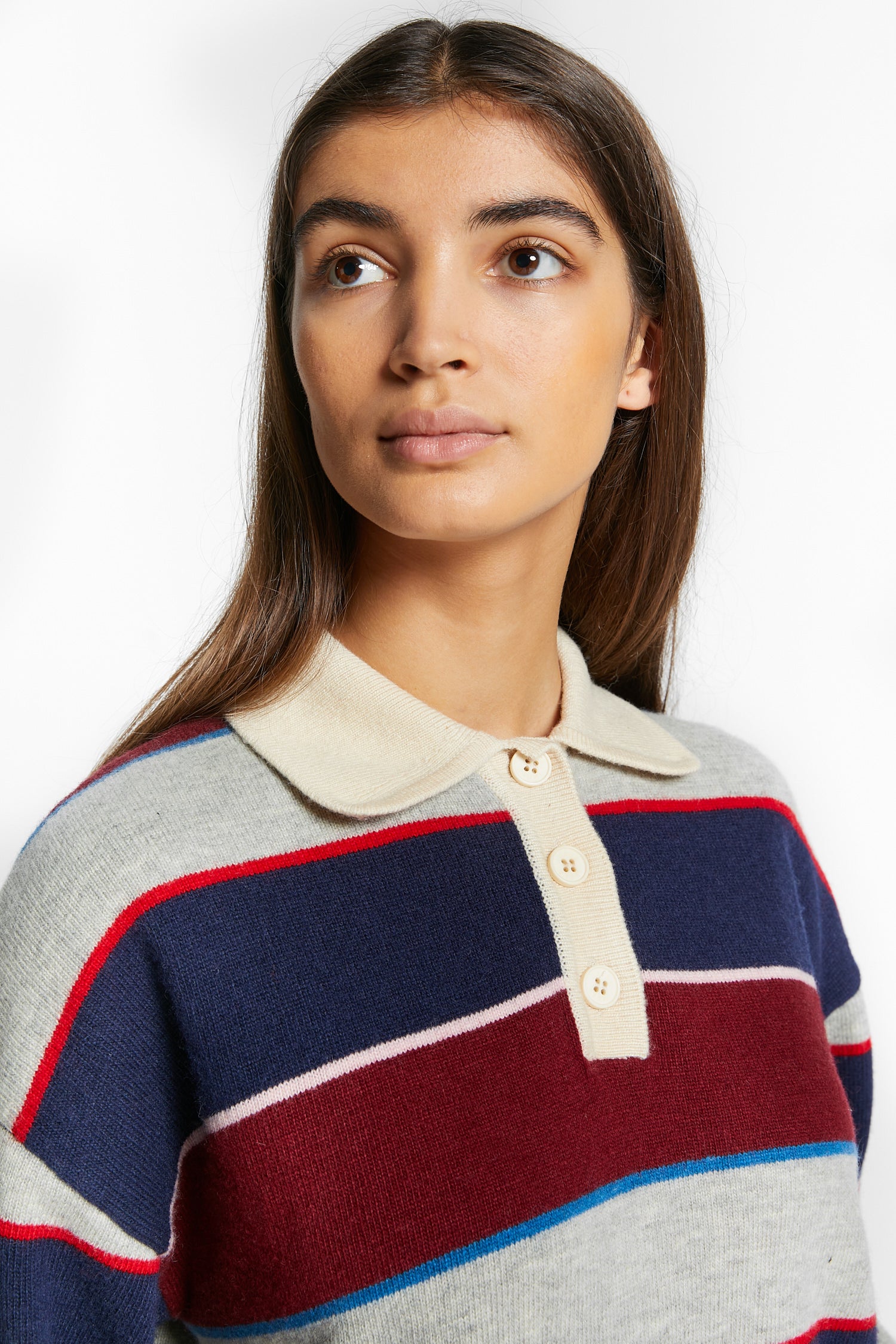 Indee - wishes - multicolor stripe polo pullover - navy