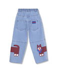 Wynken - feline wrapped jeans - mid wash cats
