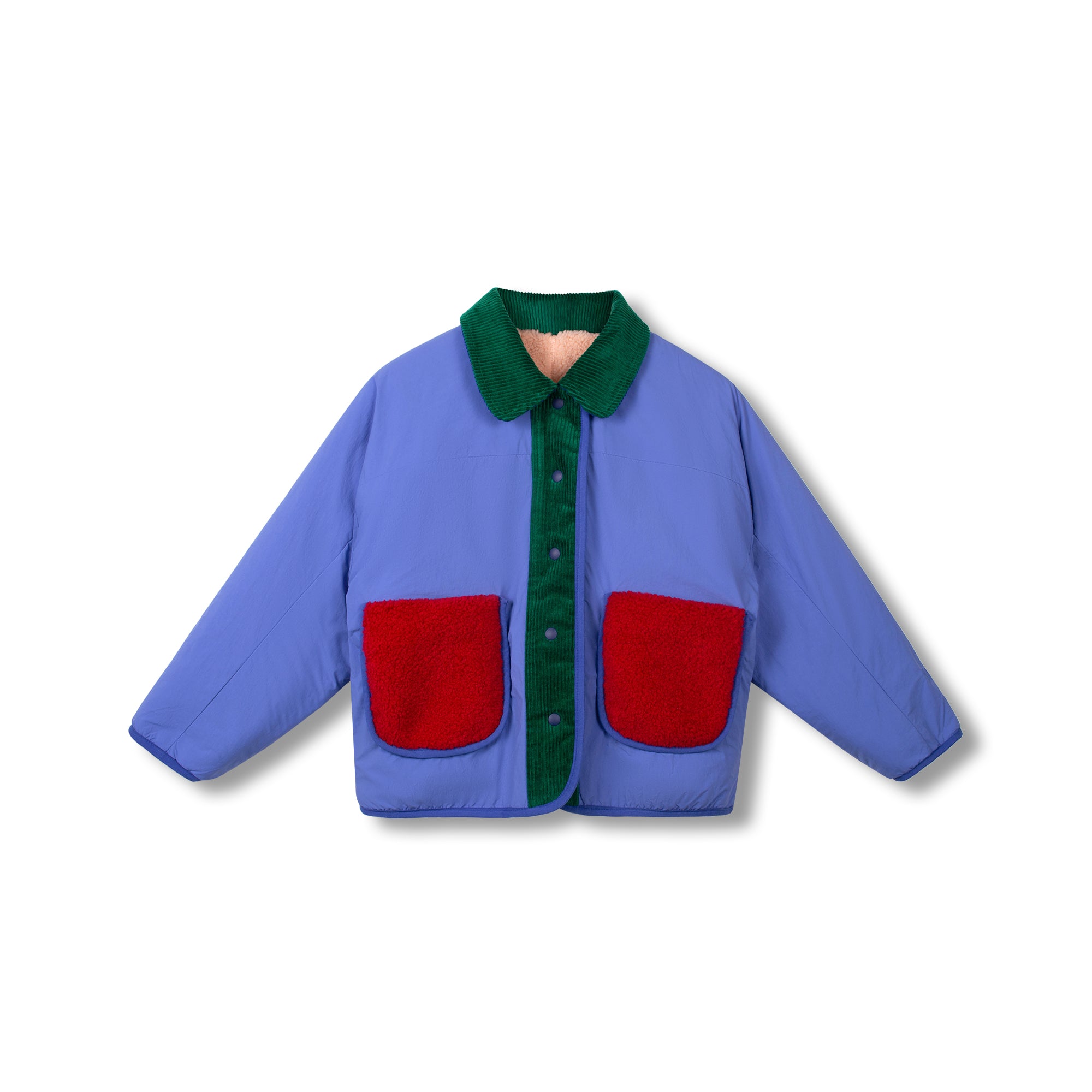 Wynken - faux fur reversible jacket - blue/rose