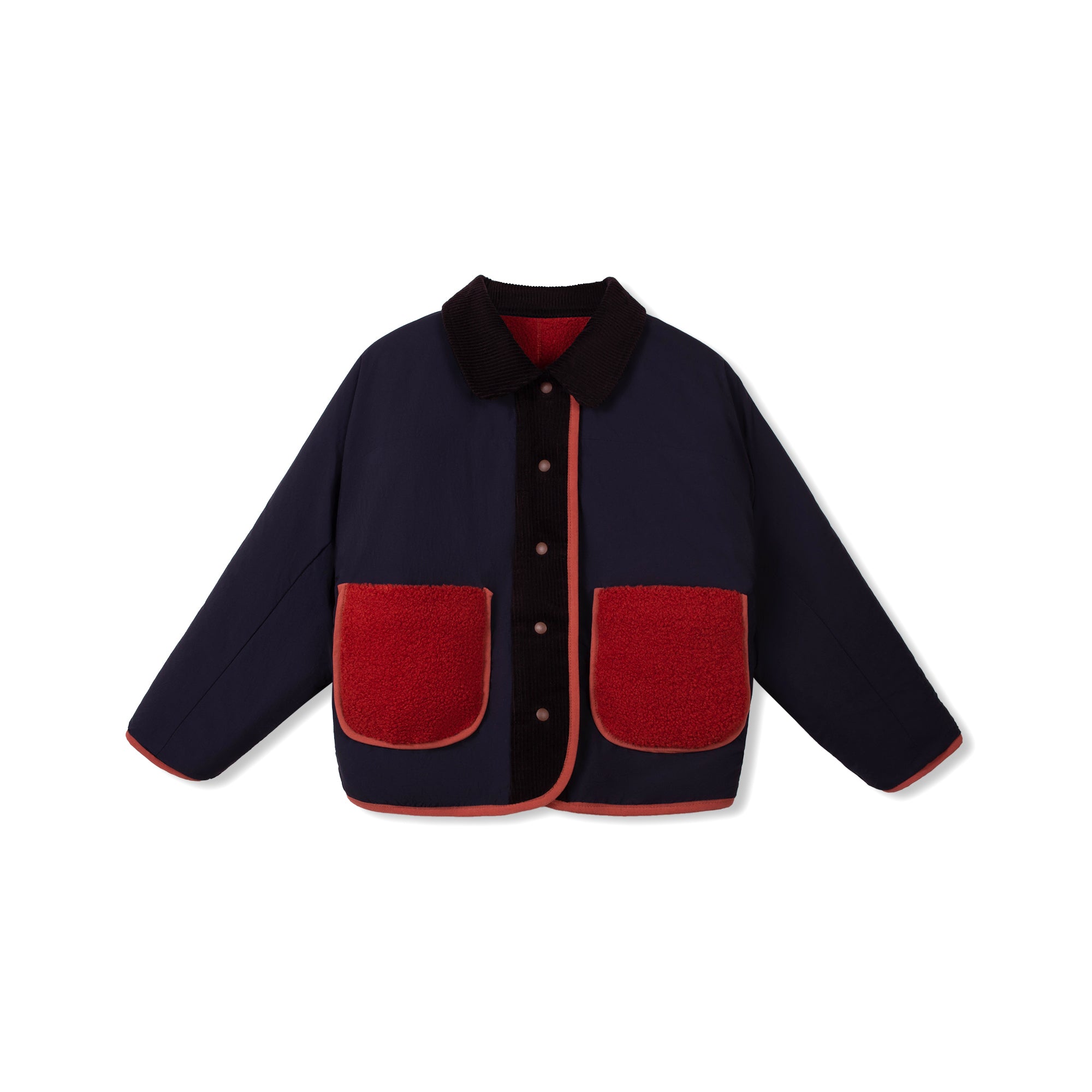 Wynken - faux fur reversible jacket - navy/rusty bear