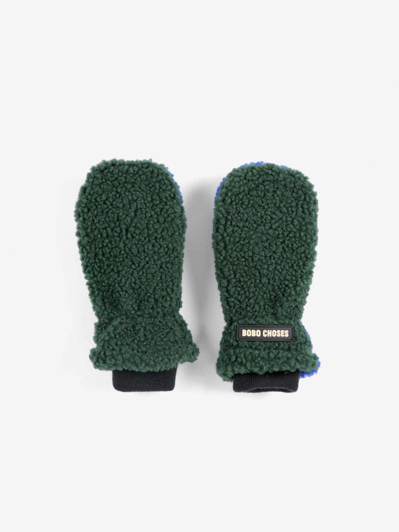 Bobo Choses - kids - color block sheepskin mittens - green/blue
