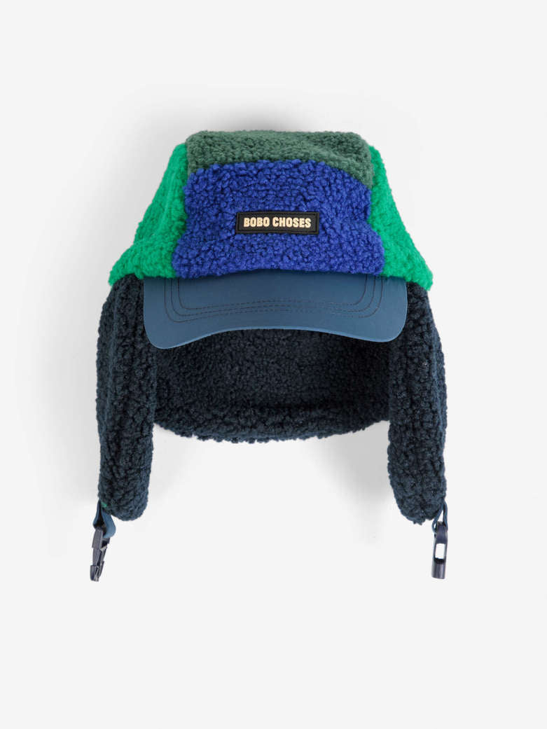 Bobo Choses - kids - color block sheepskin chapka - green/blue