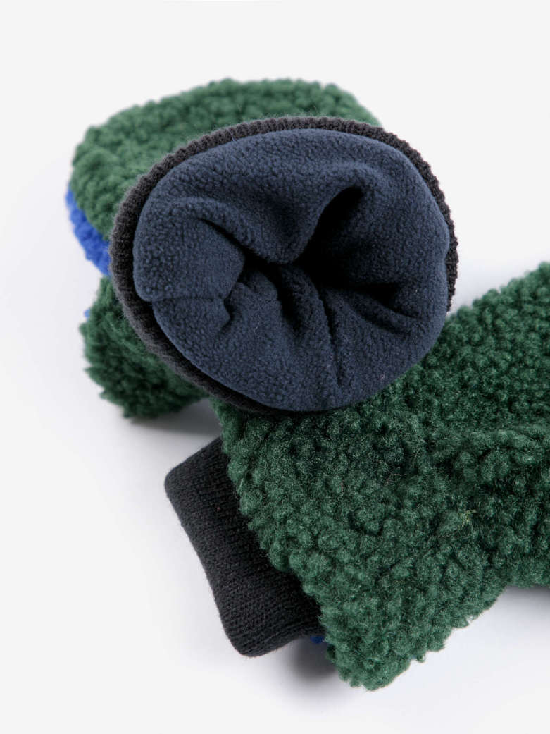 Bobo Choses - kids - color block sheepskin mittens - green/blue