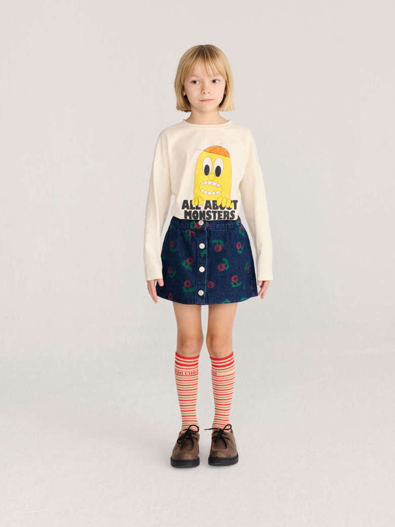 Bobo Choses - kids - Stamp Bloom all over denim skirt