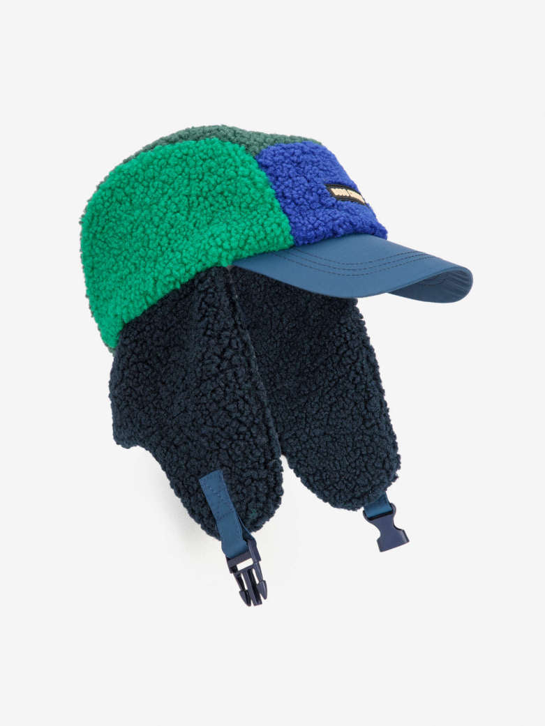 Bobo Choses - kids - color block sheepskin chapka - green/blue